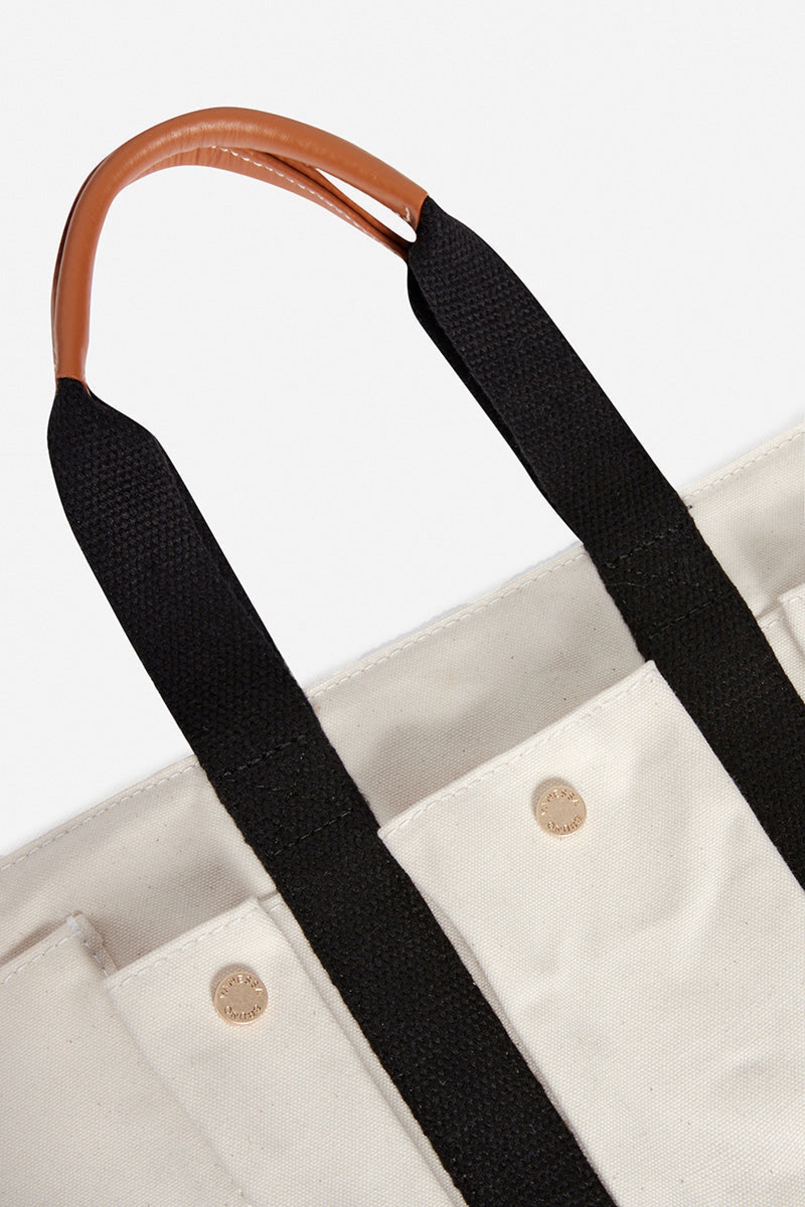 S-size canvas tote bag with multiple pockets - Ecru & Black