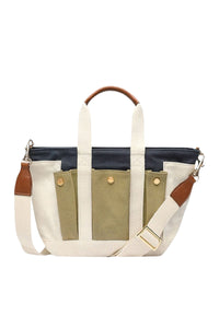 S-size cotton shopping bag with multiple pockets - Multicolored & Navy