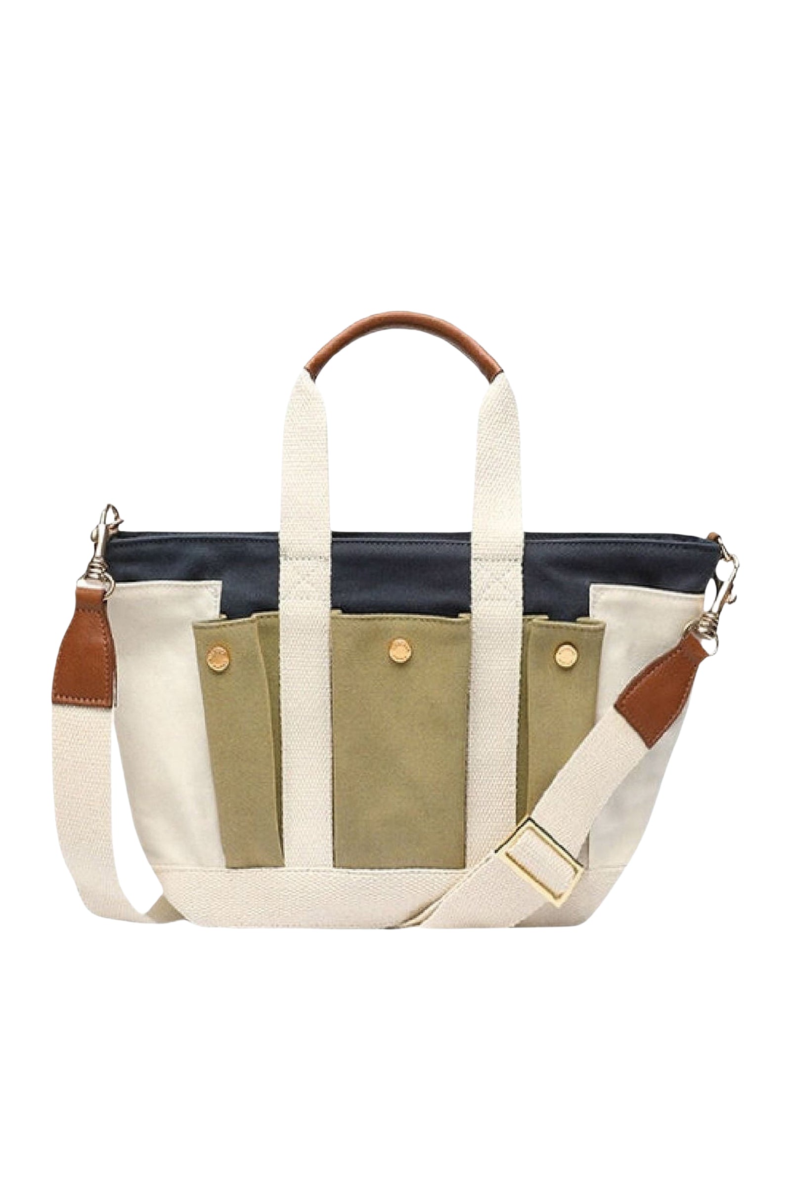 S-size cotton shopping bag with multiple pockets - Multicolored & Navy