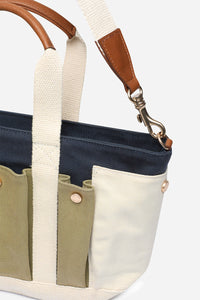 S-size cotton shopping bag with multiple pockets - Multicolored & Navy