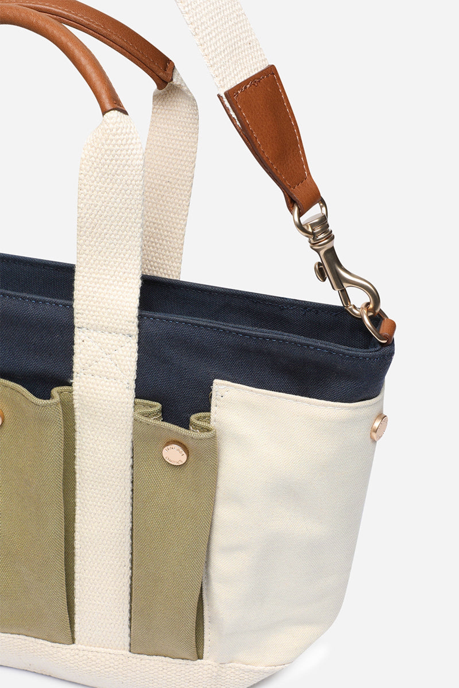 S-size cotton shopping bag with multiple pockets - Multicolored & Navy