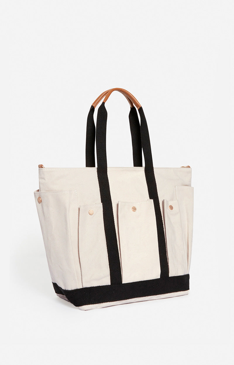 Cabas L multipoches en toile - Écru & Noir