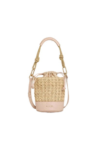 RECO : 120 // Mini sac seau Holly en raphia et cuir mélangé - Nude