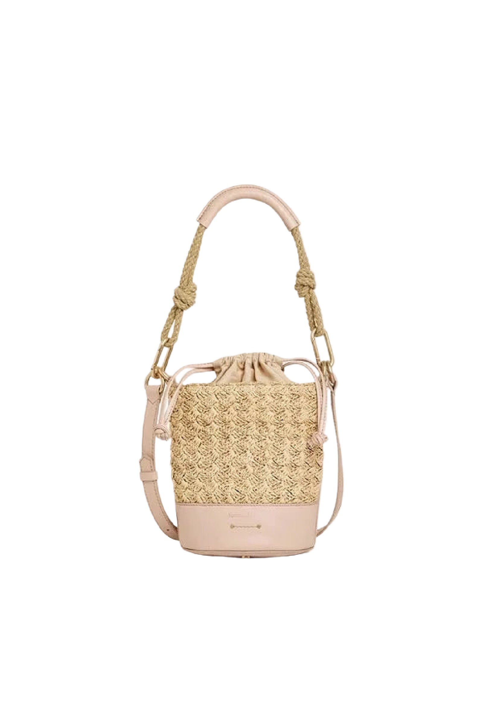 RECO : 120 // Mini sac seau Holly en raphia et cuir mélangé - Nude