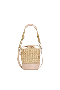 Holly mini bucket bag in raffia and leather mix - Nude