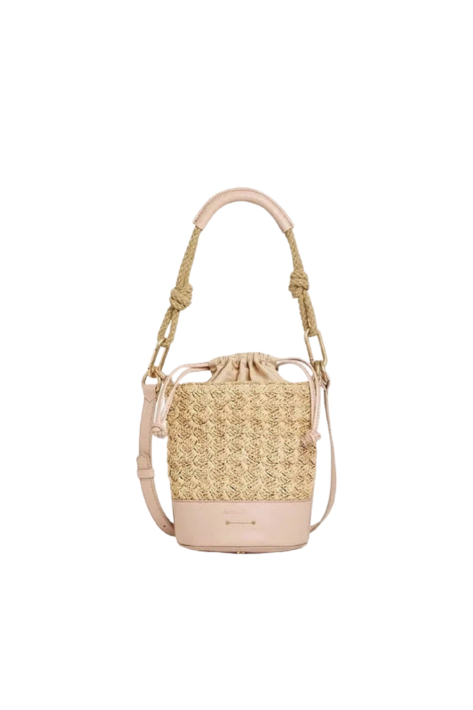 Holly mini bucket bag in raffia and leather mix - Nude