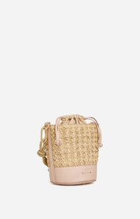 RECO : 120 // Mini sac seau Holly en raphia et cuir mélangé - Nude