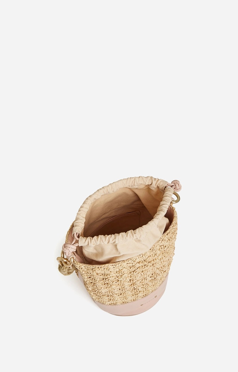 RECO : 120 // Mini sac seau Holly en raphia et cuir mélangé - Nude