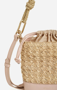 RECO : 120 // Mini sac seau Holly en raphia et cuir mélangé - Nude
