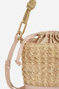 Holly mini bucket bag in raffia and leather mix - Nude