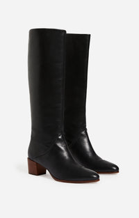46 QTY NEW // NOIR / Bottes Hautes Cuir Lisse - NOIR