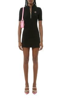 Flower short dress embellished with rhinestones - Black