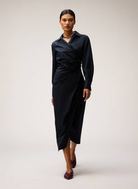 NAVY POPELINE COTTON STRETCH DRESS