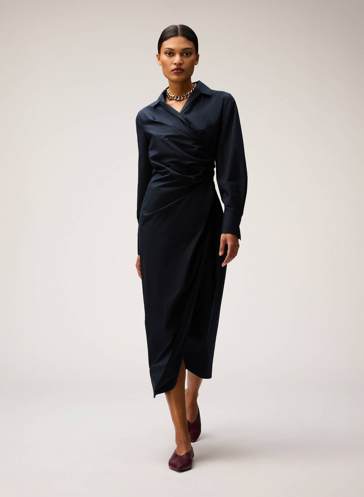 NAVY POPELINE COTTON STRETCH DRESS