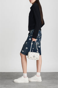 Mini Sac The Mini Dual Shoulder matelassé en cuir - White & Black