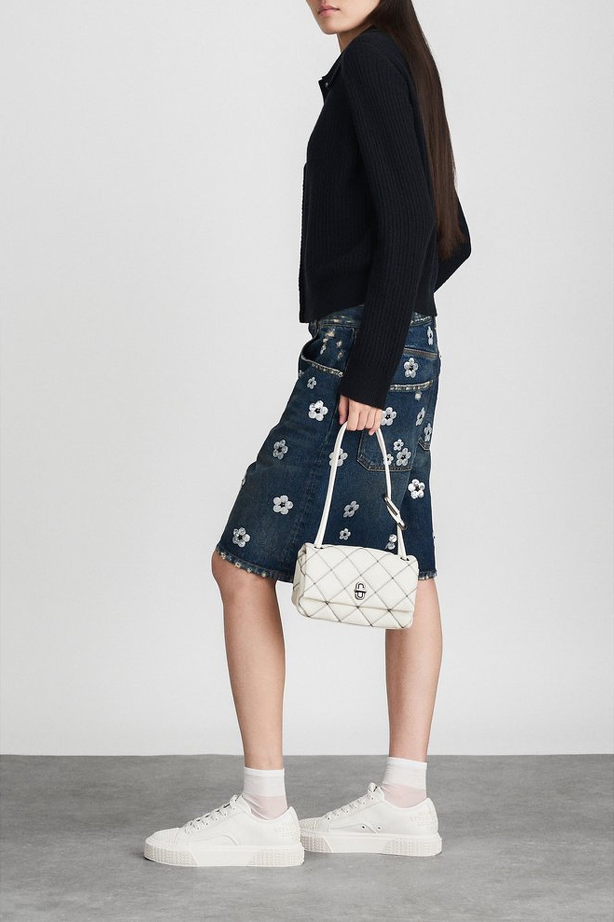 Mini Sac The Mini Dual Shoulder matelassé en cuir - White & Black