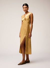 GOLD JACQUARD MIDI DRESS