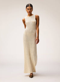 BUTTER COTTON AND SILK OPENWORK KNIT DRESS