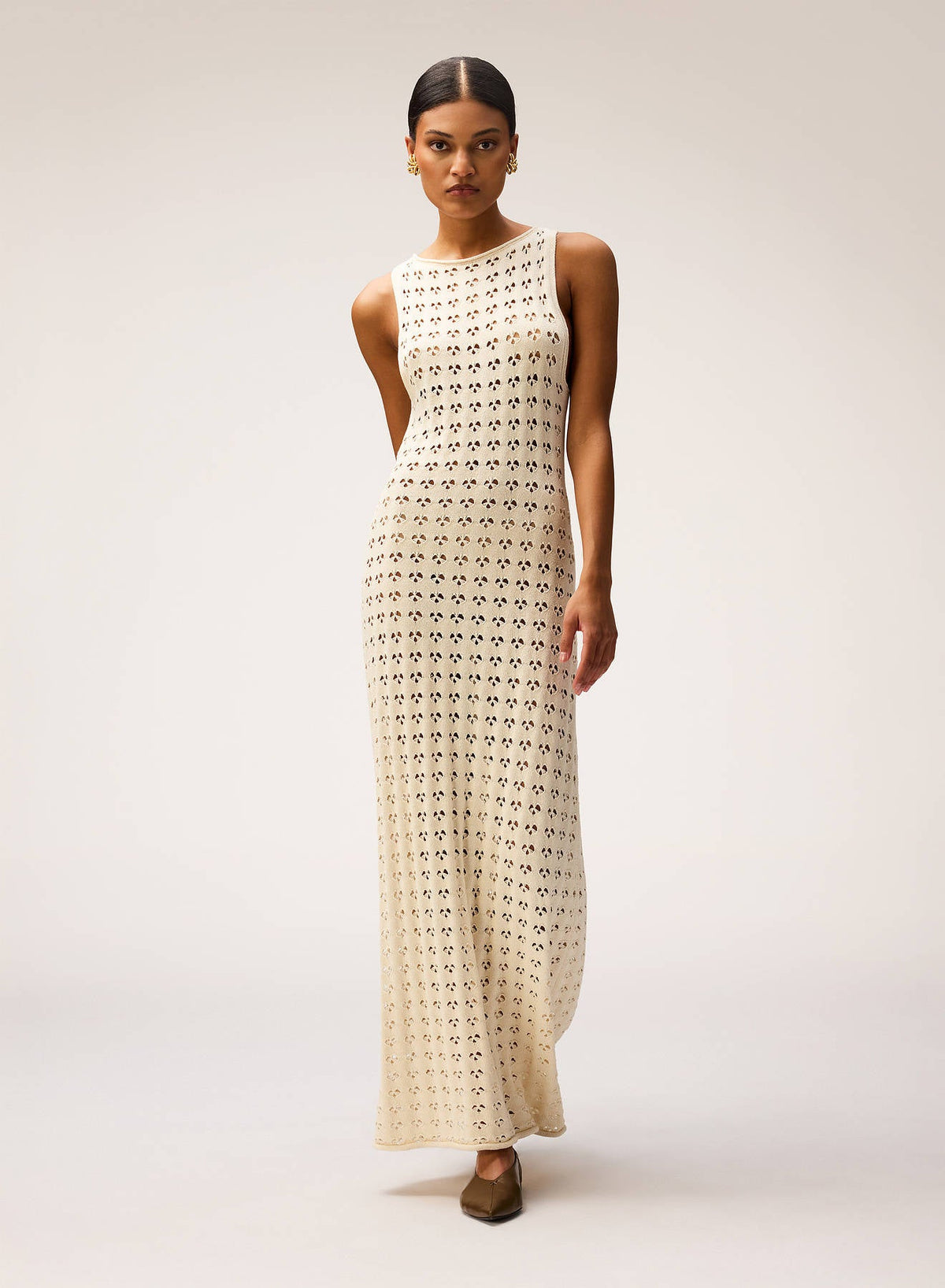 BUTTER COTTON AND SILK OPENWORK KNIT DRESS