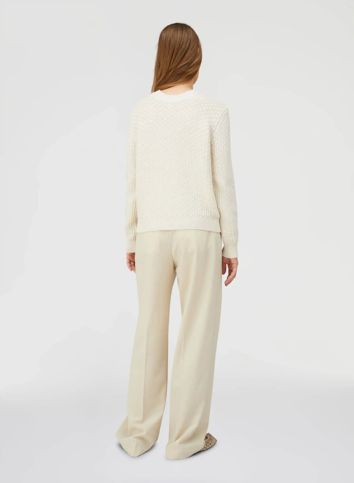 IVORY DAMIER WOOL AND SILK JACQUARD CREWNECK