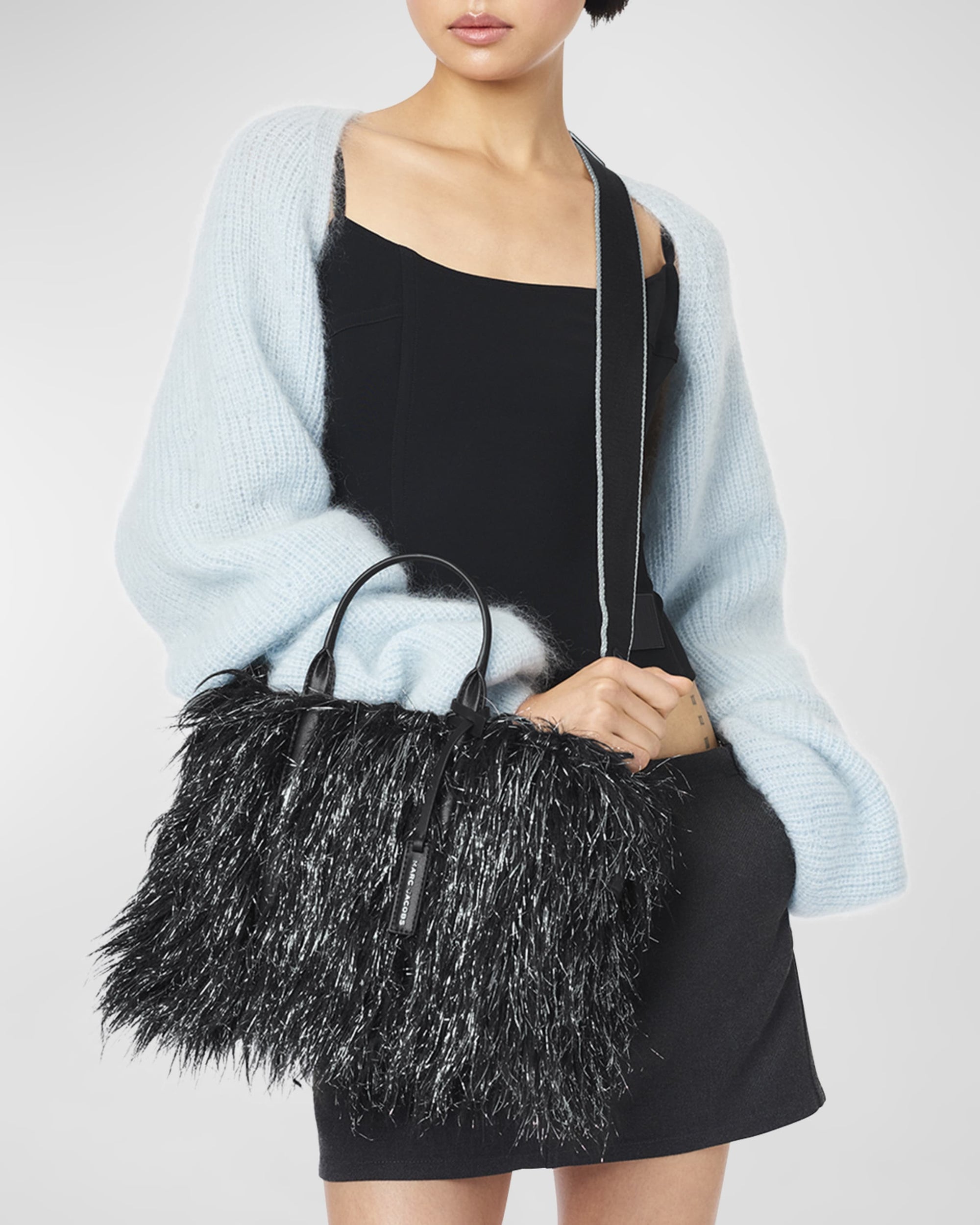 Petit sac The Tote Bag en fausse fourrure - Black & Silver