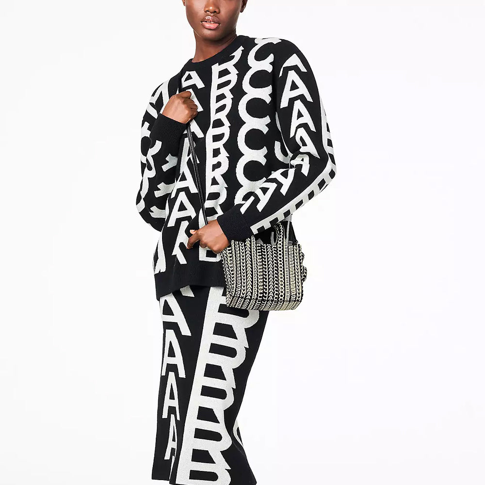 Pull Monogram à col rond en laine - Black & Ivory