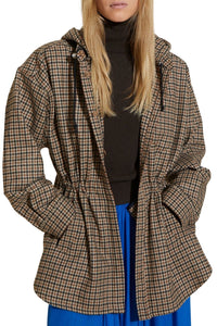 Parka courte à motif pied de poule en laine - Beige
