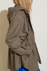 Parka courte à motif pied de poule en laine - Beige