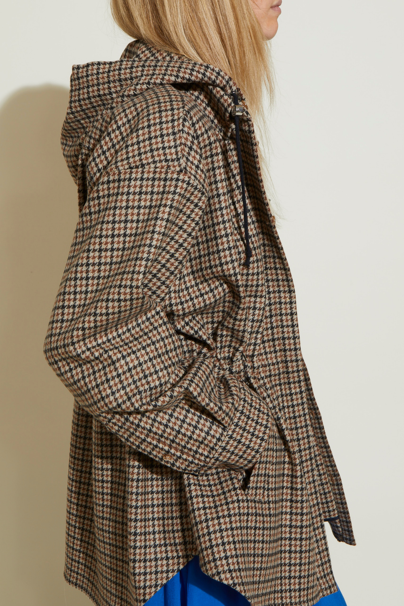 Parka courte à motif pied de poule en laine - Beige