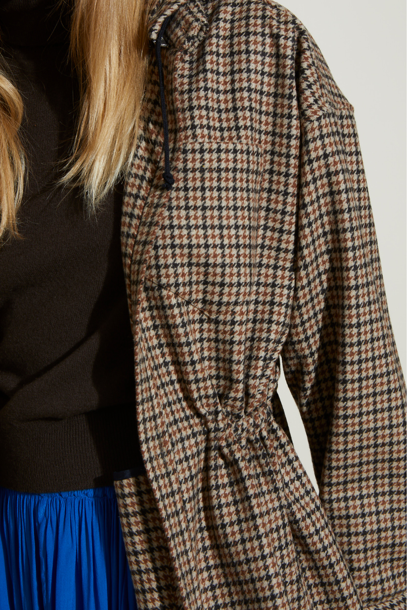 Parka courte à motif pied de poule en laine - Beige