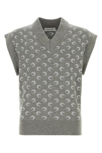 Moon Jacquard Knit V-Neck Vest - Gris