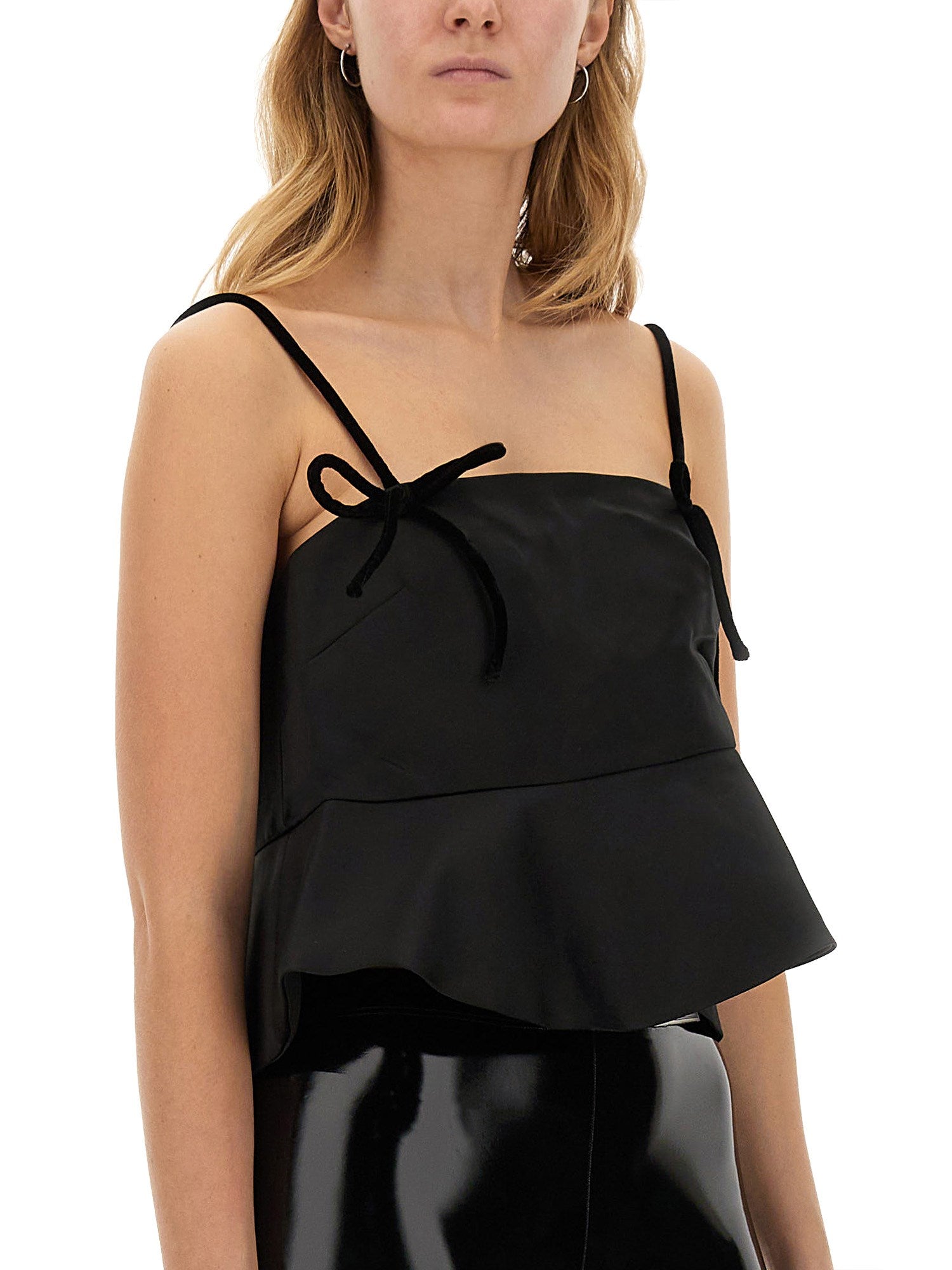 Caraco péplum à bretelles nouées en satin - Black