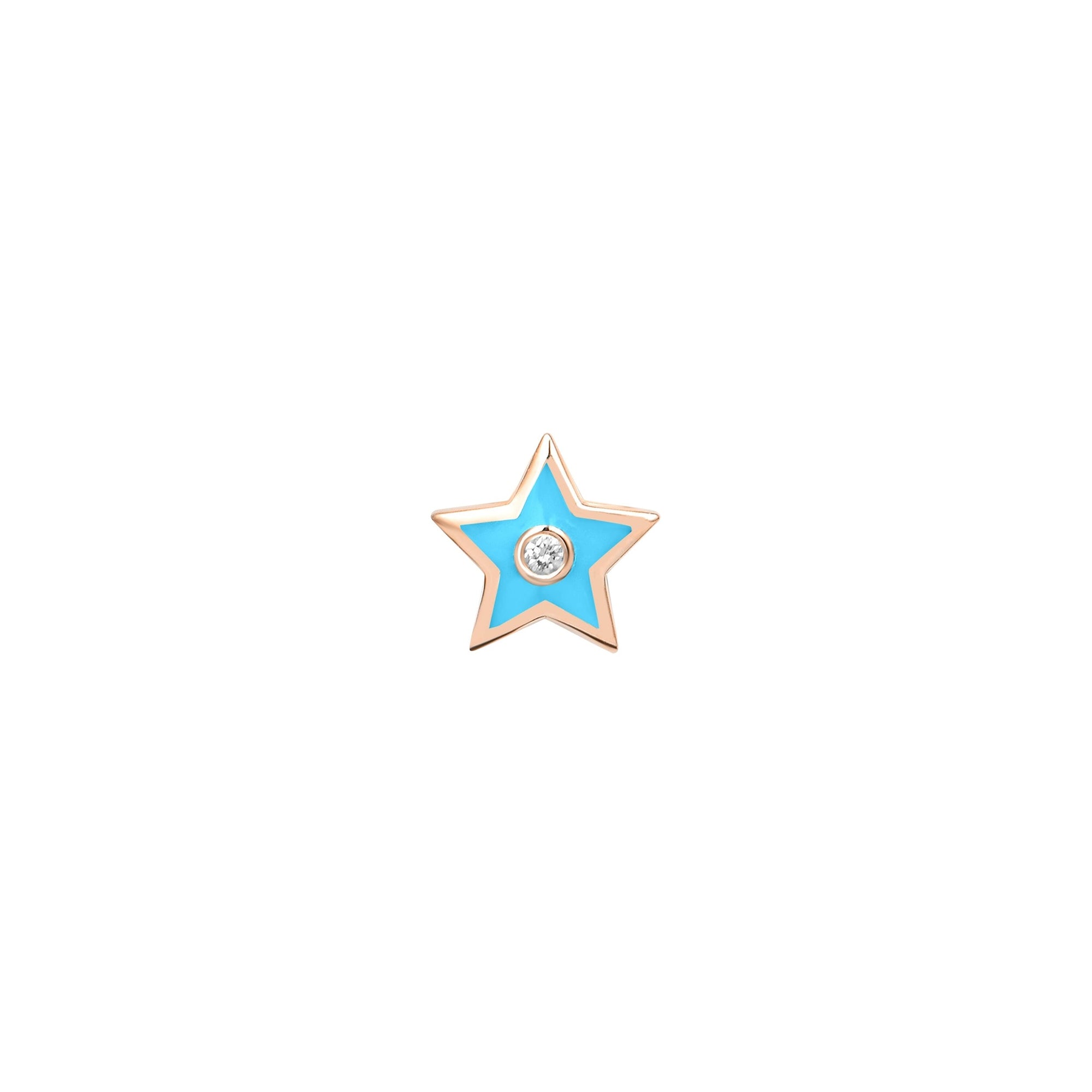 14K Pink Gold Diamond Star Piercing - Turquoise Blue