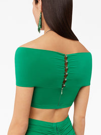 Top brassière à drapé et chaîne de médailles - Emeraude