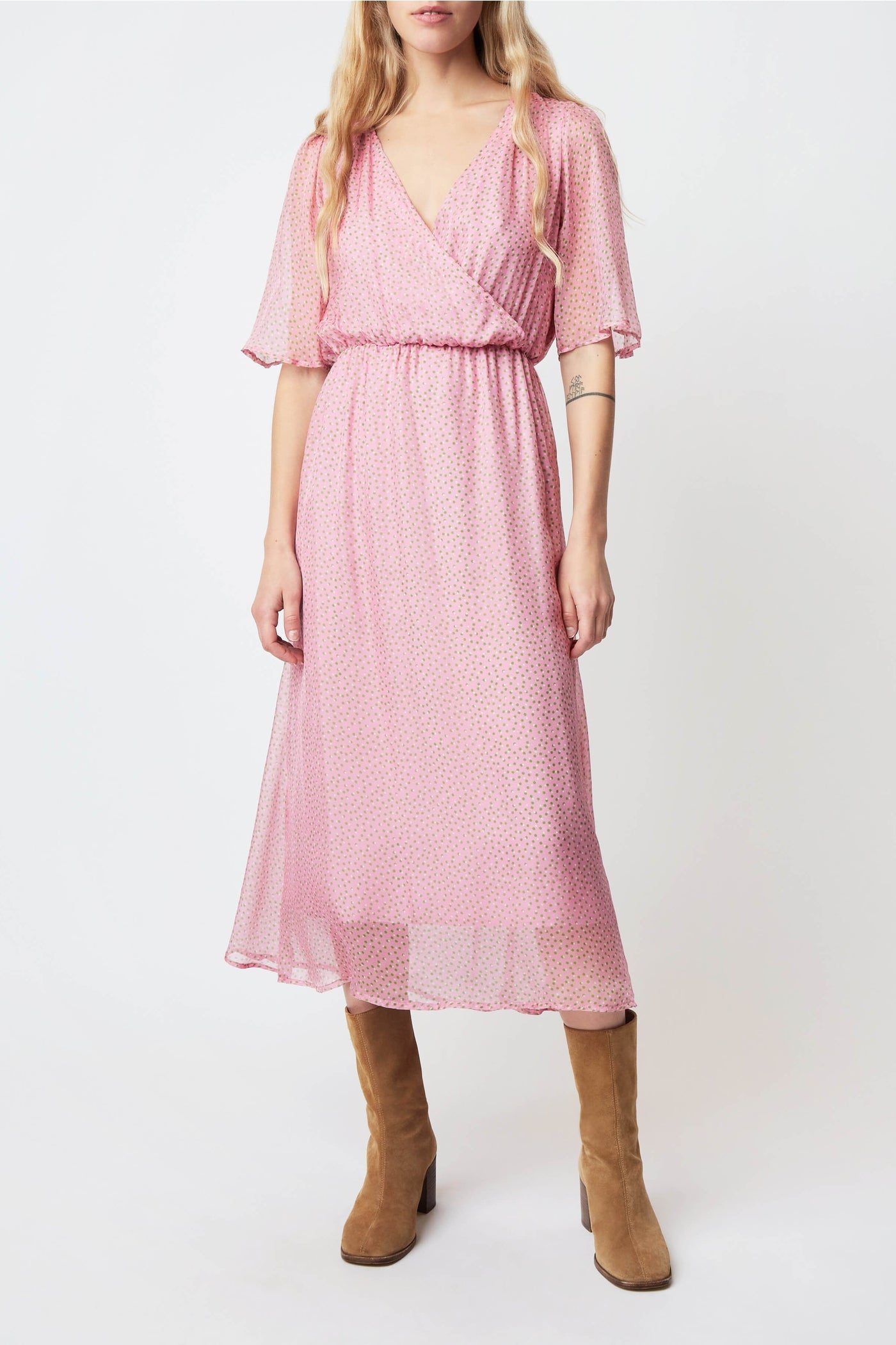 Robe longue Metro Muse en soie - Rose