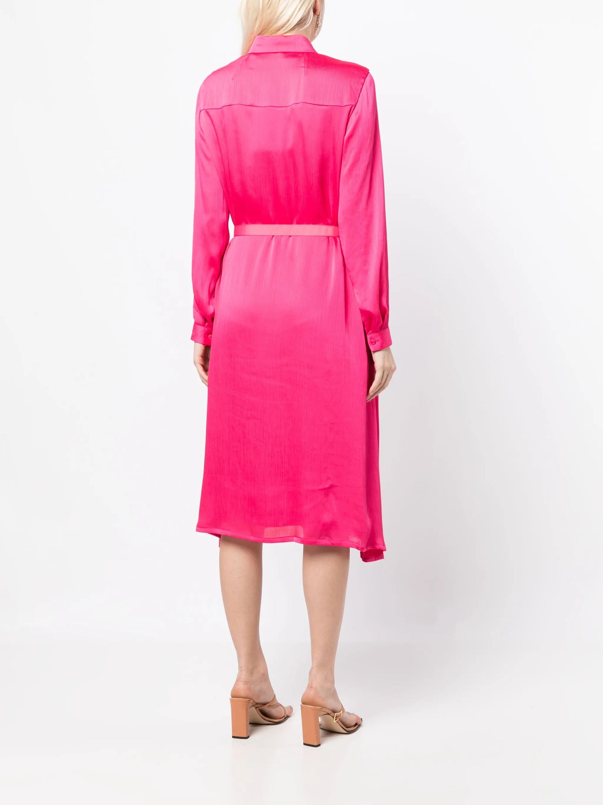 Robe mi-longue en crêpon fluide - Fuchsia