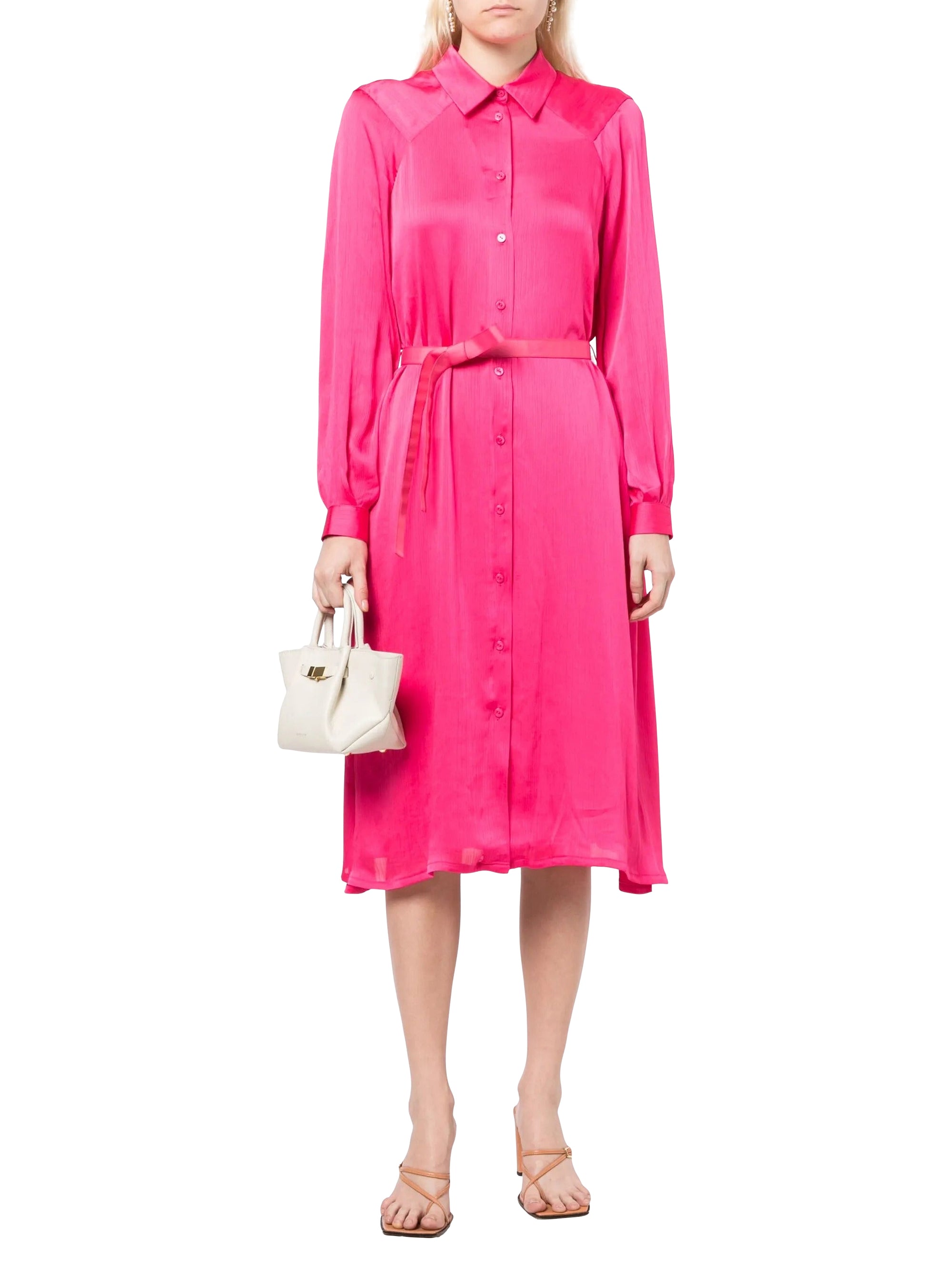Robe mi-longue en crêpon fluide - Fuchsia