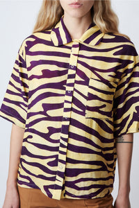 Zebra-effect Tony shirt in mixed linen - Soleil