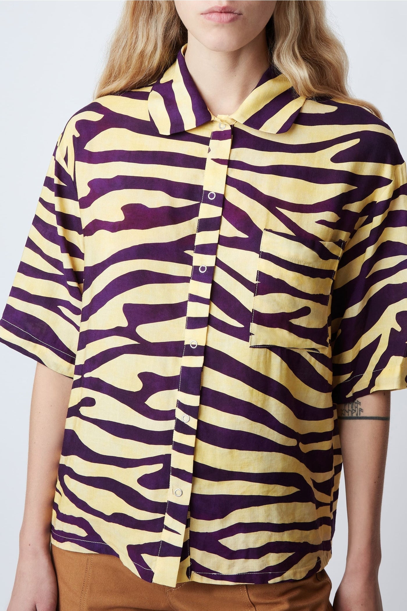 Zebra-effect Tony shirt in mixed linen - Soleil