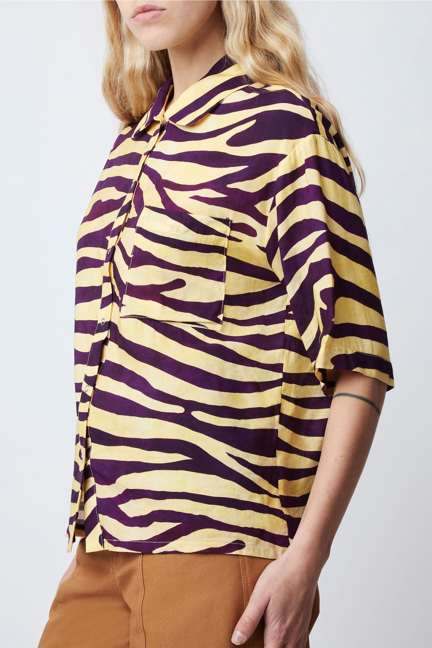 Zebra-effect Tony shirt in mixed linen - Soleil