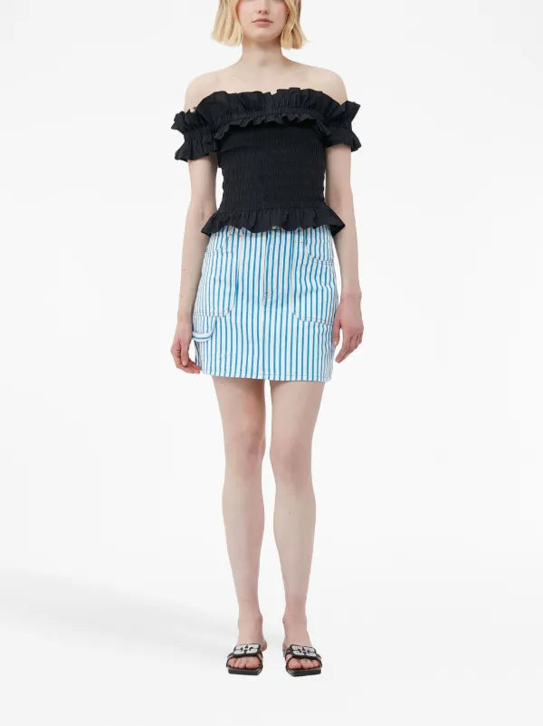 Blouse smockée à épaules dénudées - Black