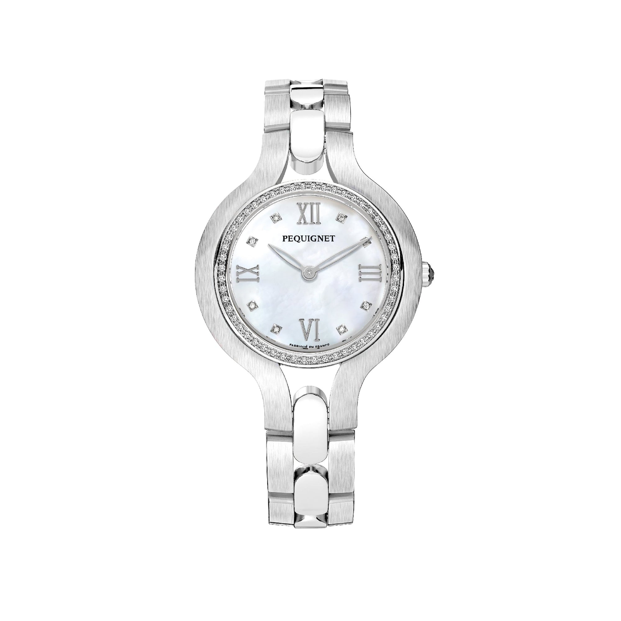 Montre Trocadéro en acier sertie de diamants 32 mm - Nacre