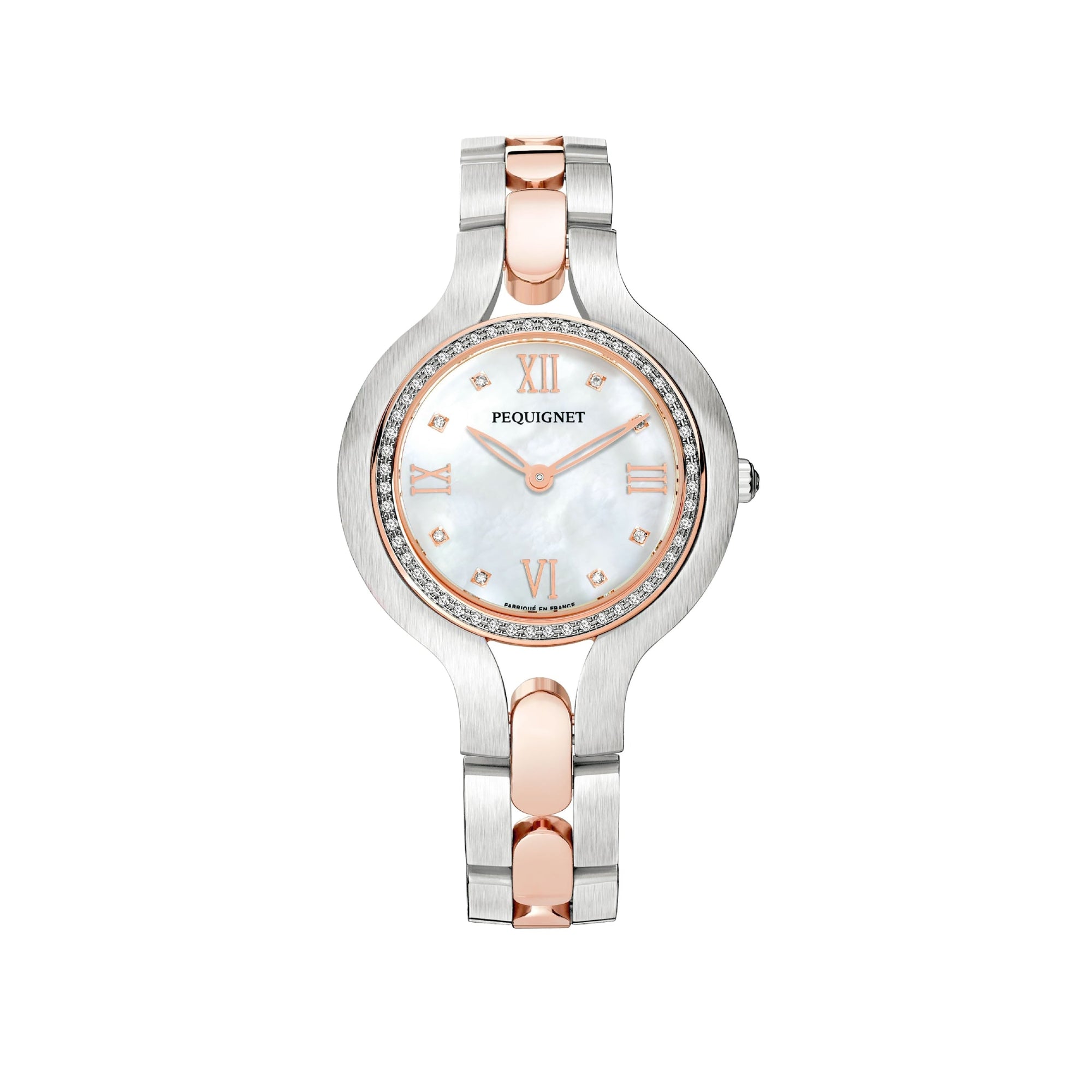 Trocadéro steel, rose gold-plated and diamond 32 mm watch - Mother-of-pearl