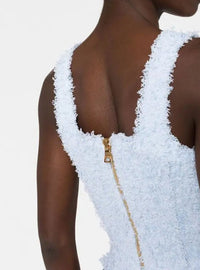 Crop top à bretelles en tweed - Bleu Pâle