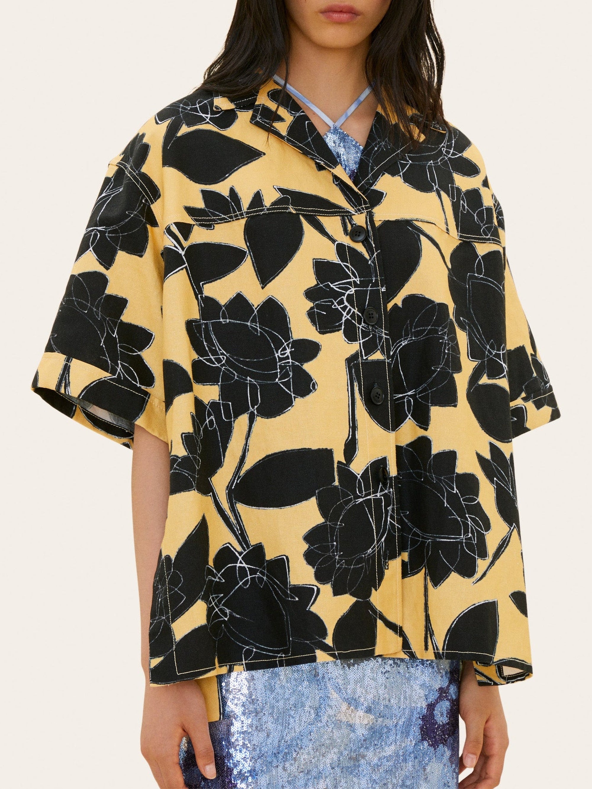 PRINT BLACK FLOWERS LA CHEMISE VALLENA