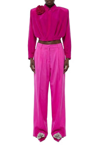 Chemise structurée à détail fleuri en soie - Rose
