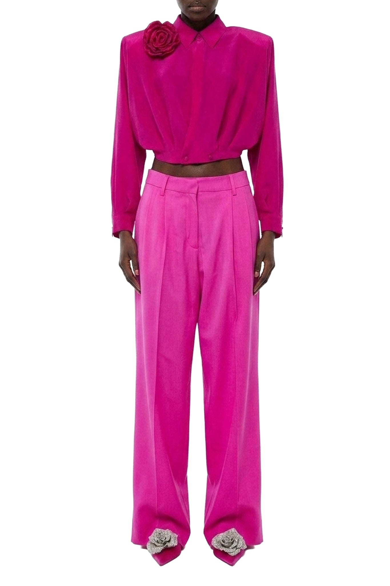 Chemise structurée à détail fleuri en soie - Rose