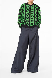 Pull Monogram à col rond en laine - Grey & Fluo Green