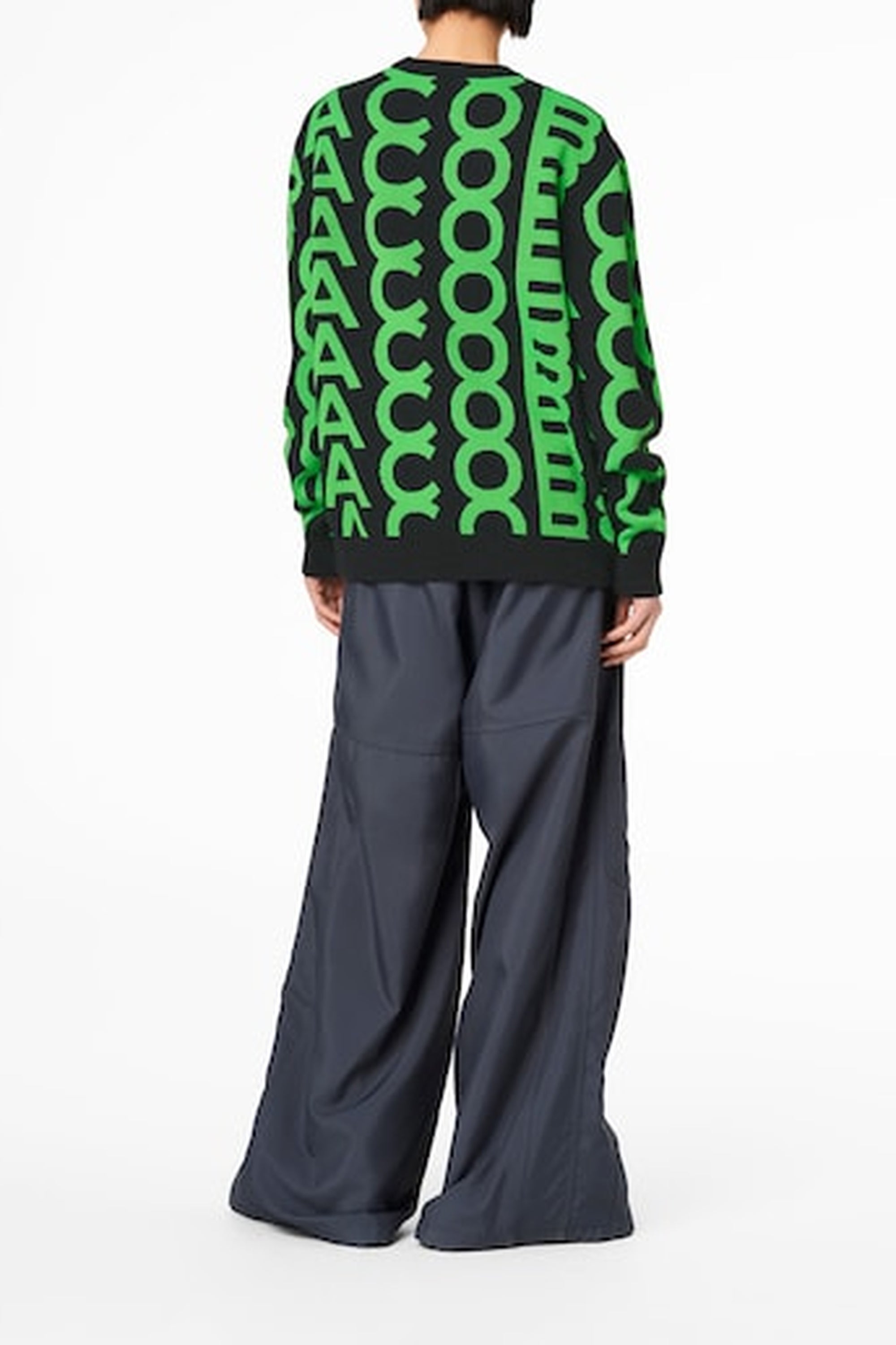 Pull Monogram à col rond en laine - Grey & Fluo Green