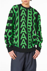 Pull Monogram à col rond en laine - Grey & Fluo Green